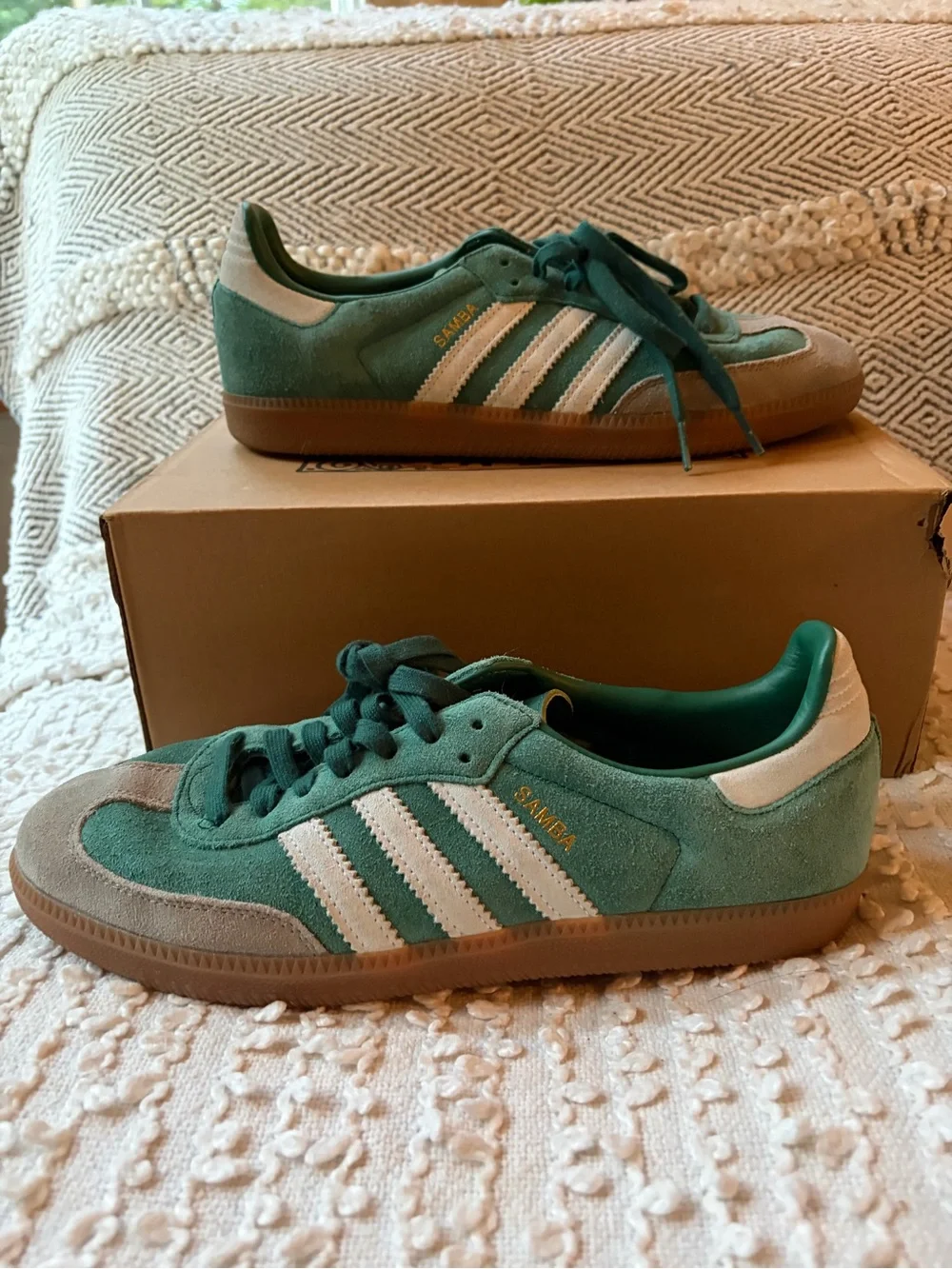 Adidas Samba Suede Sneakers -green & White